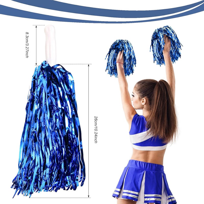 DILIBRA 24 Pcs Metallic Cheerleading Pom Poms for Kids, Cheerleaders Cheer Pom Poms with Baton Handle, Cheering Squad Hand Flower for Adults Team Spirit Sports Game Dancing Party - Image 2